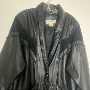 Maggie Lawrence, Women, Coat, Size L, Black, Leather, suede accents, Full length